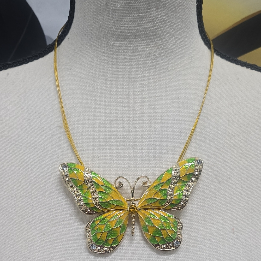 Gold Yellow and Green Butterfly Necklace
